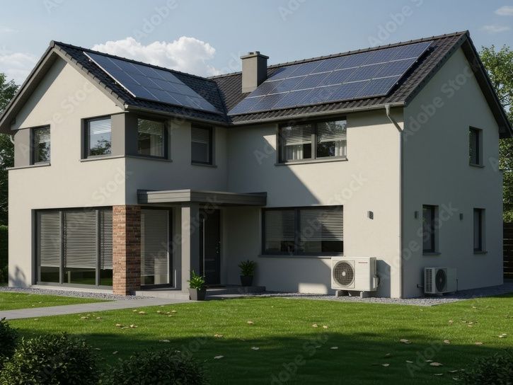 Haus mit Wärmepumpe und Fotovoltaik